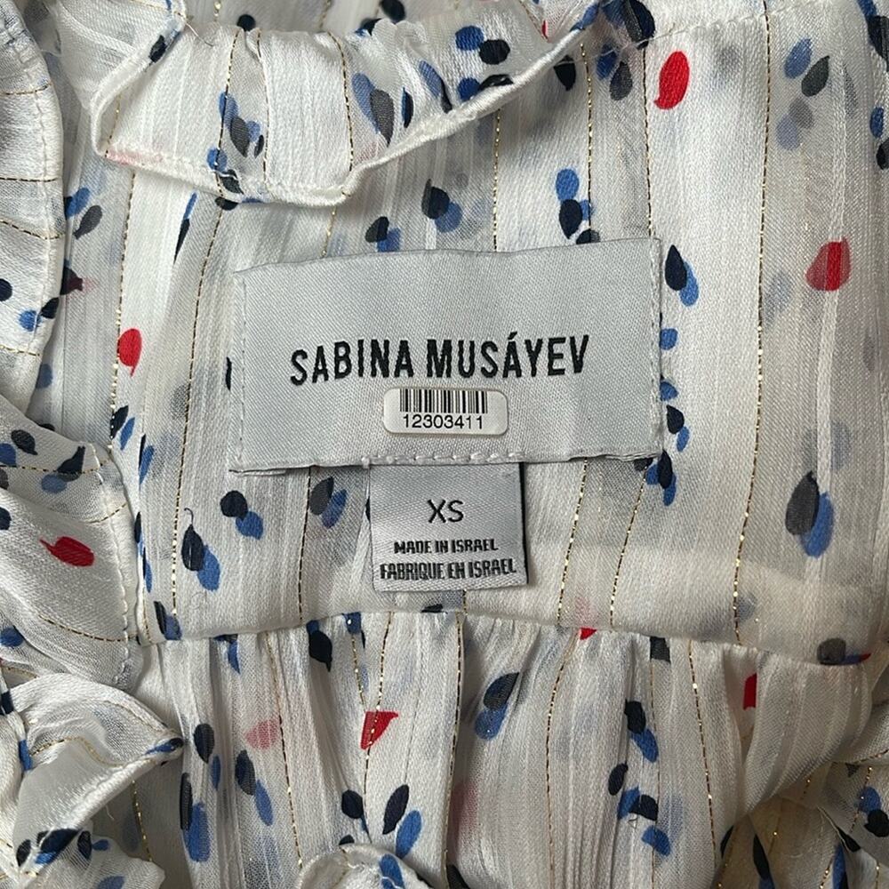 Sabina Musayev White Dot Sun Ruffle Lace Front Metallic Mini Dress Size XS - Picture 7 of 8